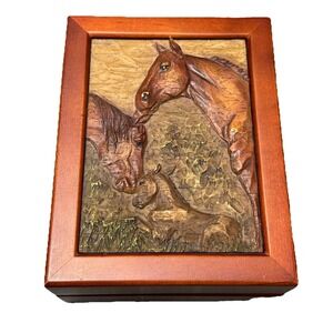 Wooden Horse Music Jewelry Box Velvet Lined Trinket Keepsake Box Read